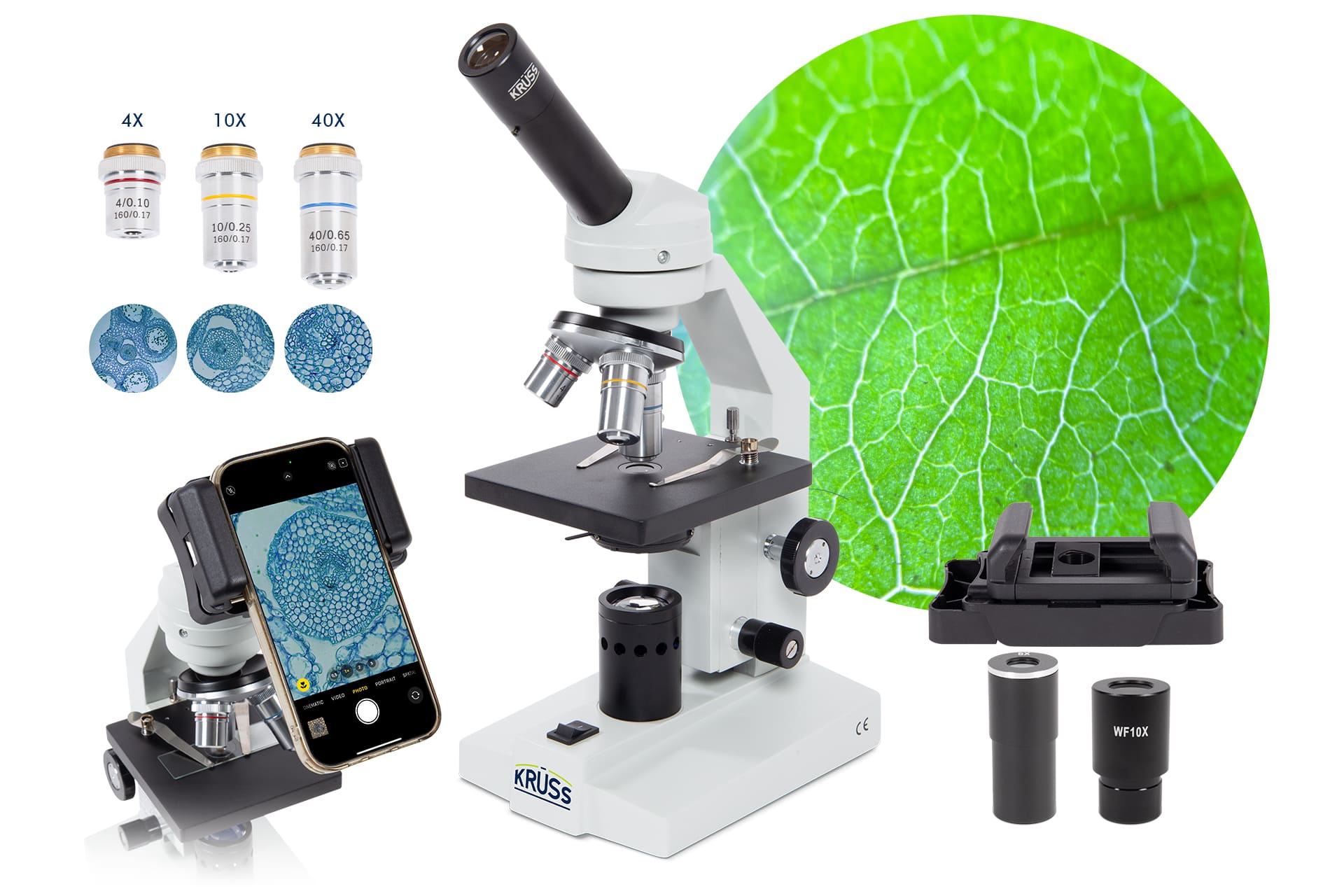 Microscope-monocular-bright-field-Abbe-condenser-Kruess_MML1200-SET